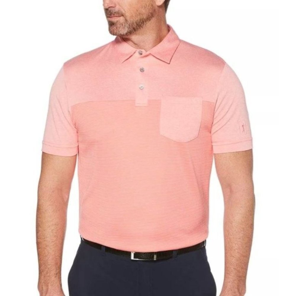 Grand Slam Golf Polo 2XL Mens Pink Coral Short Sleeve Dri-Flo 1 Pkt Collar Shirt